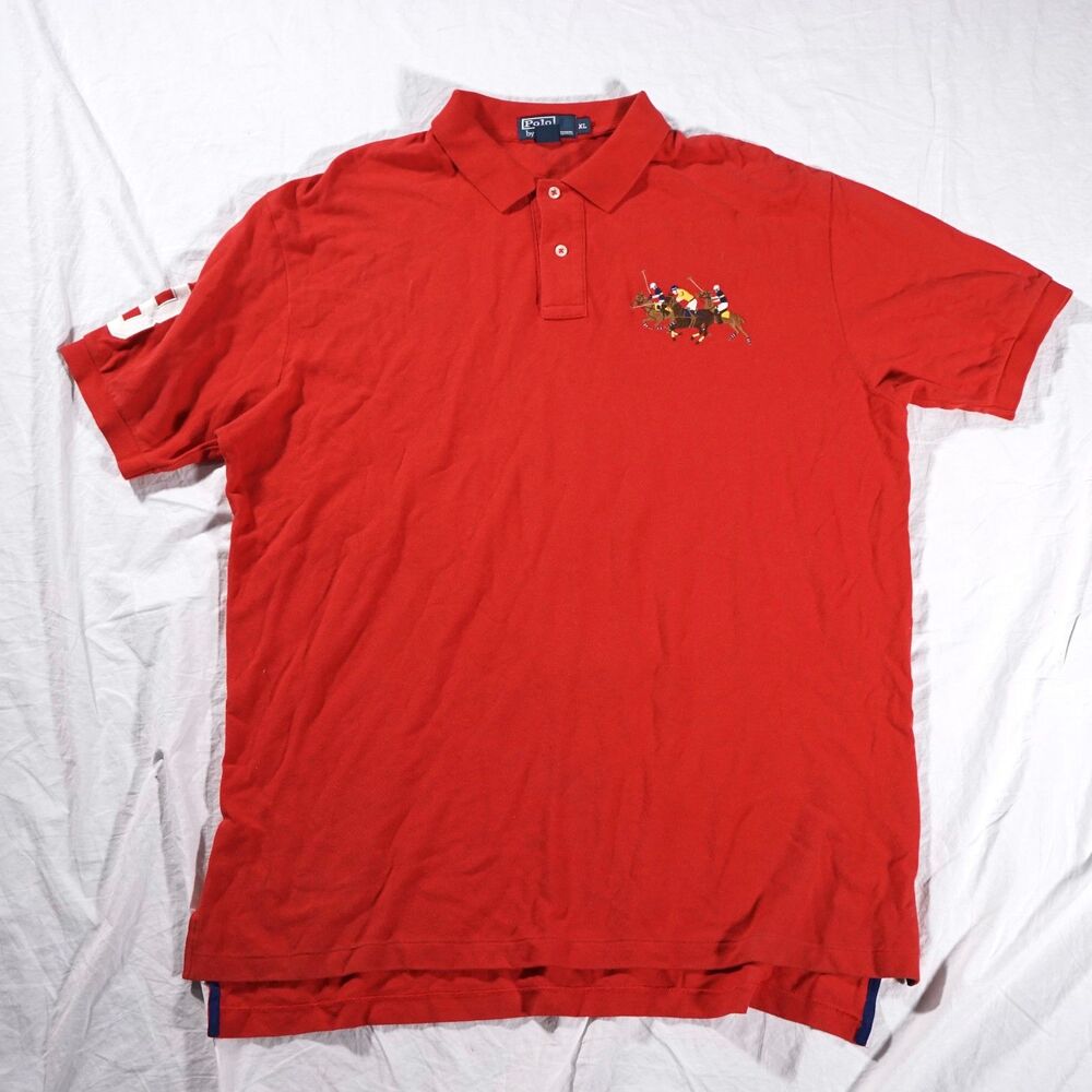 Polo Ralph Lauren Big Triple Pony Polo Shirt Red Mens XL - Picture 8 of 8